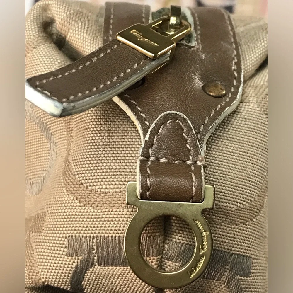 Salvatore Ferragamo Gancini Canvas/Leather Cosmetic Pouch Bag 😍